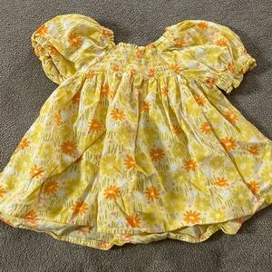 Cat & Jack Yellow Floral Puff-Sleeve Top with Orange Accents